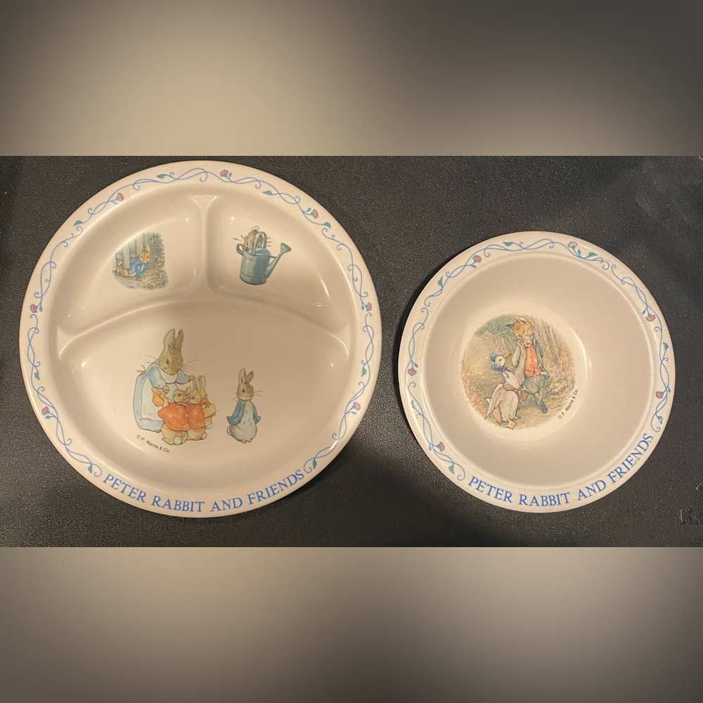 Vintage Beatrix Potter Peter Rabbit and Friends divided plate and bowl set